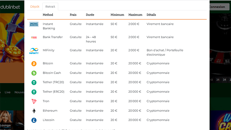 Dumblin casino paiements