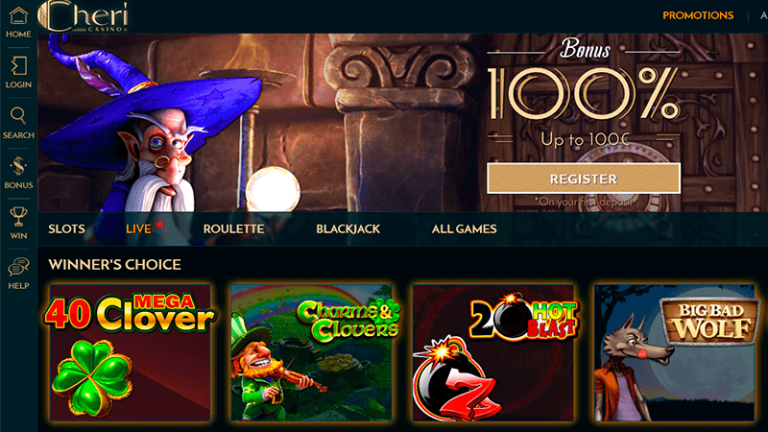 Page principale du site Cheri Casino