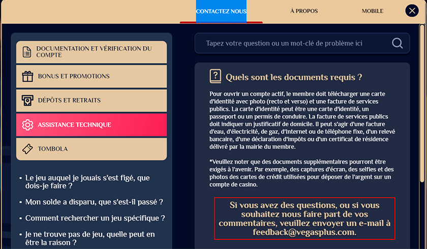 Conseil de service client vegas plus