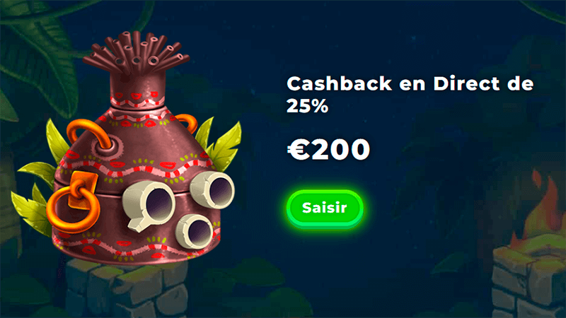 Cashback en direct 25% casino wazamba