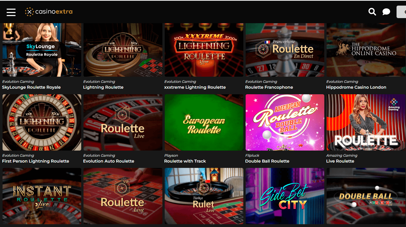 Écran des jueux de roulette du casino extra