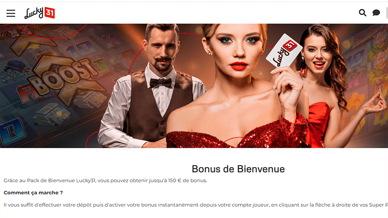 Lucky 31 conditions bonus de bienvenue casino