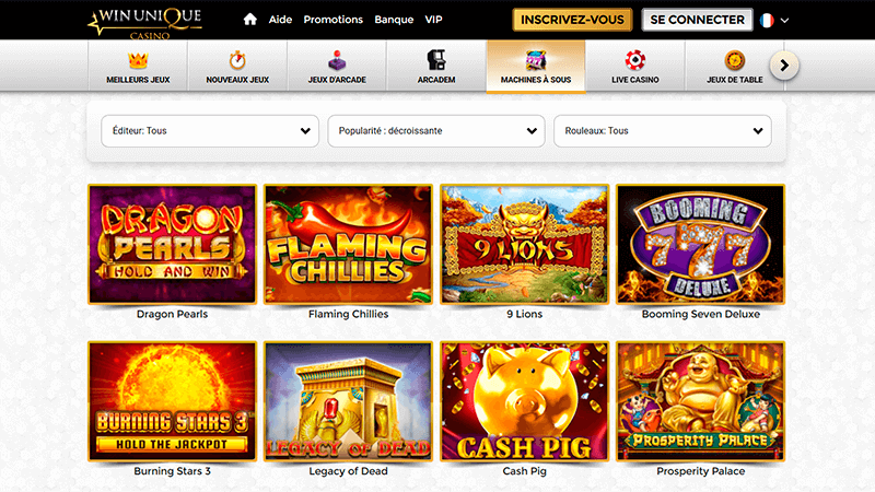 Page de machines à sous de casino unique