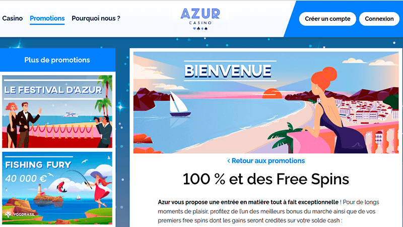 Page de Bonus de bienvenue du Casino Azur