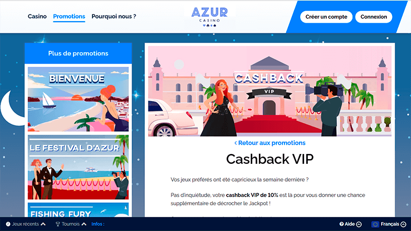Bonus cashback vip azur casino