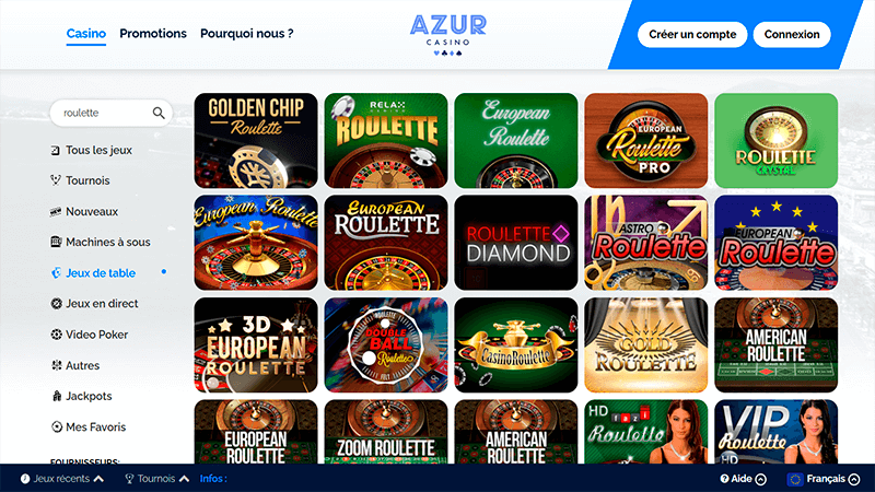 Page de roulette de azur casino