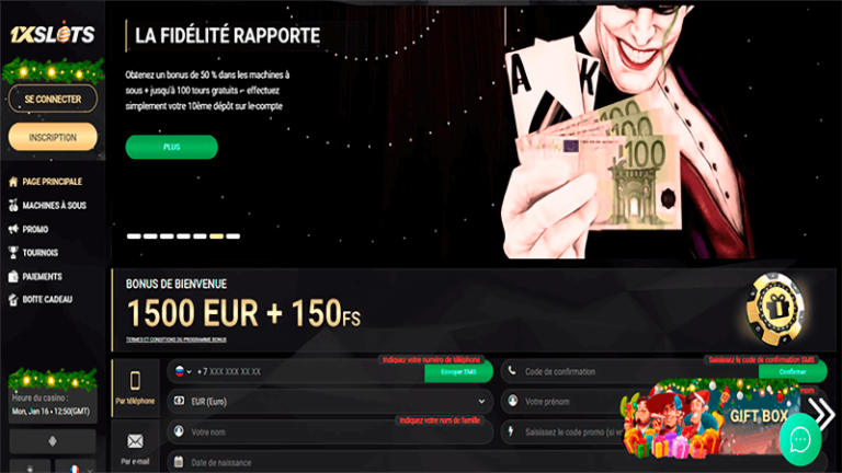 Page d'accueil de 1xslots Casino