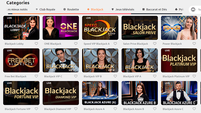 Salle de blackjack au cadoola casino