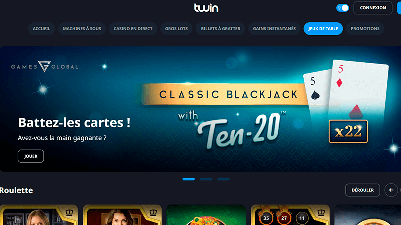 Salle de blackjack de Twin casino