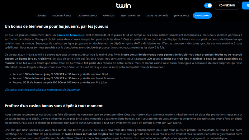 Twin casino bonus de bienvenue