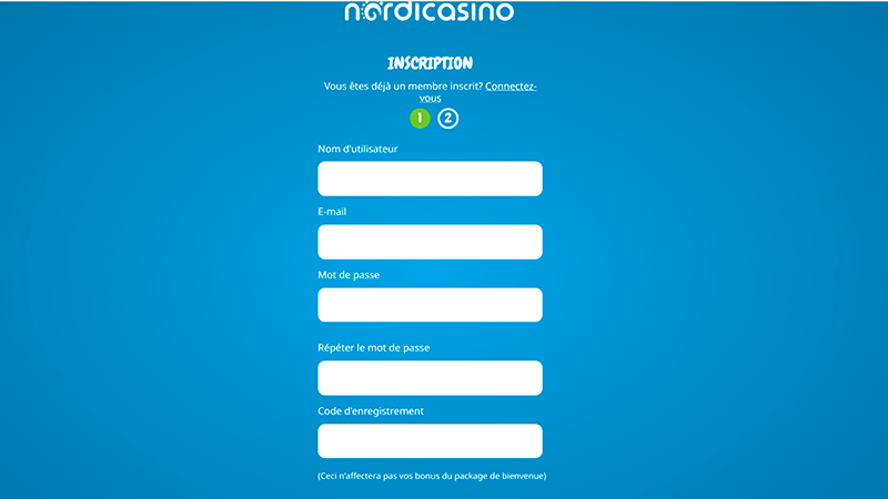 Enregistrement de compte sur nordi casino