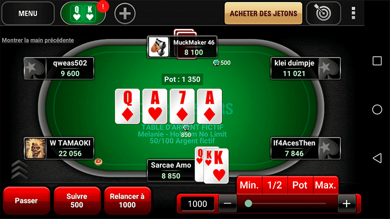 Table de tournoi poker en ligne