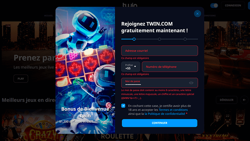 Ouvrir un compte au twin casino