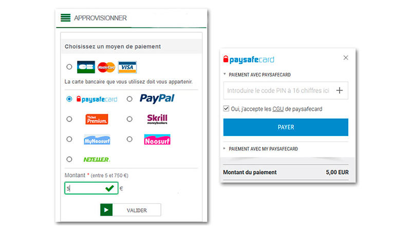 Formulaire de paiement paysafecard