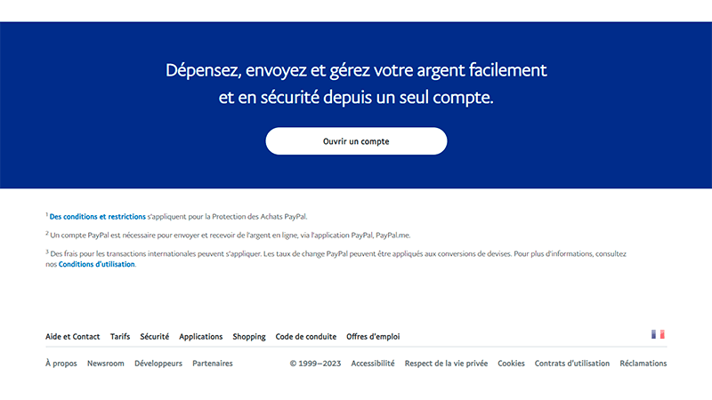 page de securité de plateforme paypal